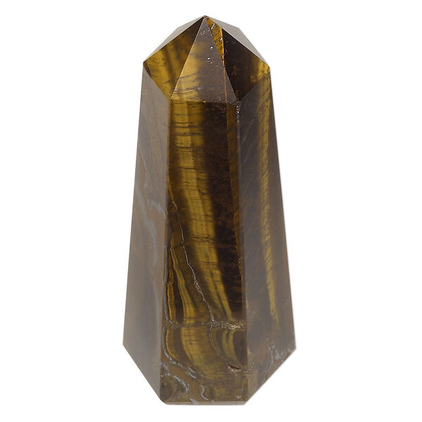 Tigereye 1pkg1, hand-cut undrilled 6-sided point tower gift natural 2.5x0.75 to 3x1 inch image number 0
