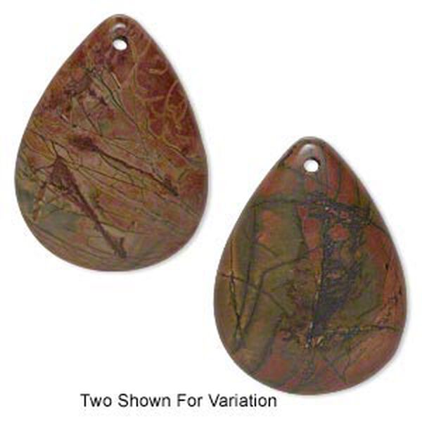 Red creek jasper 1pkg1, top-drilled flat back teardrop focal 48x36mm image number 0