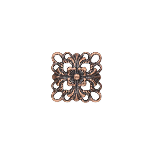 Link, antique copper-plated steel, 14x14mm single-sided domed square. Sold per pkg of 24. image number 0