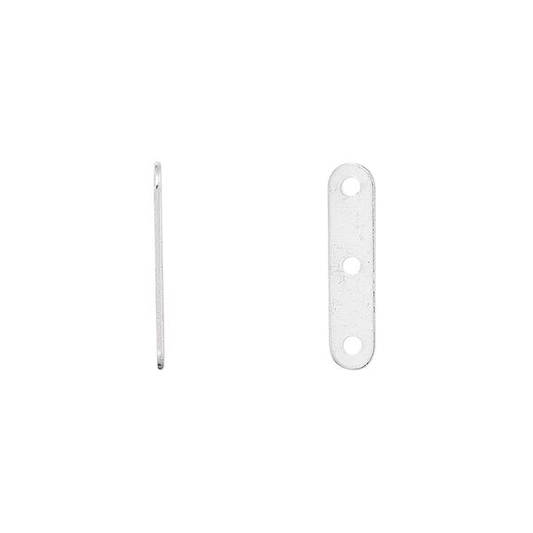 Spacer bar, silver-plated brass, 17x4mm 3-strand, fits up to 6mm bead. Sold per pkg of 100. image number 0