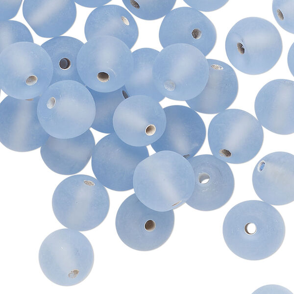Bead, lampworked glass, translucent matte light blue, 8mm round. Sold per 2-ounce pkg, approximately 75 beads. image number 0