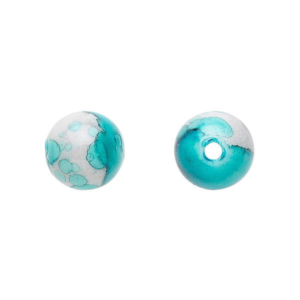Bead, acrylic, turquoise blue and grey, 12mm round. Sold per pkg of 100. image number 0