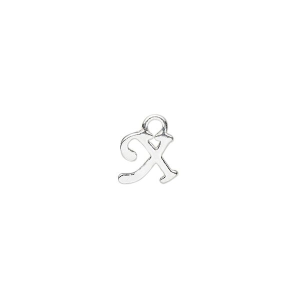 Charm, sterling silver, 9x8mm Champagne cursive alphabet letter "X." Sold individually. image number 0