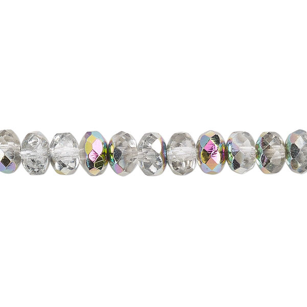 Bead, Czech fire-polished glass, clear vitrail, 7x5mm faceted rondelle. Sold per pkg of 600 (1/2 mass). image number 0