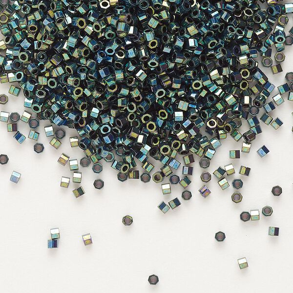 Seed bead, Delica®, glass, pkg/250g, #11 cut, opaque metallic iris dark green (DBC-0027). image number 0