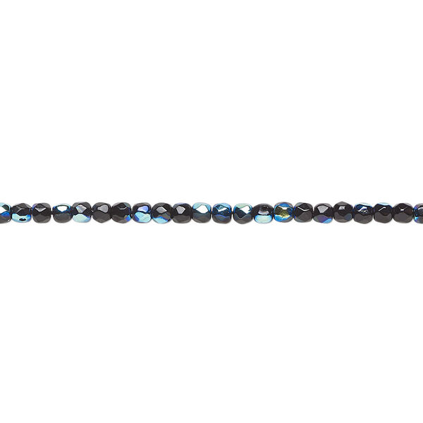 Bead, Czech fire-polished glass, opaque jet AB, 2mm faceted round. Sold per pkg of 1,200 (1 mass). image number 0