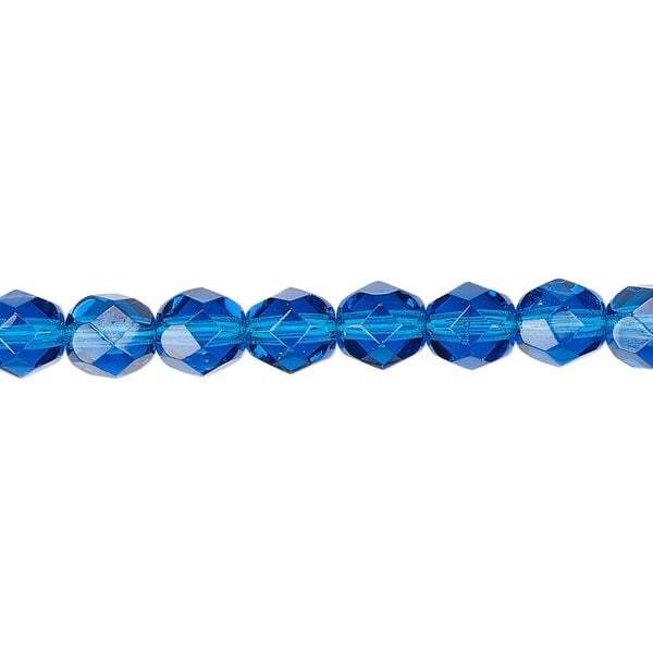 Bead, Czech fire-polished glass, transparent dark aqua blue, 6mm faceted round. Sold per 15-1/2" to 16" strand, approximately 65 beads. image number 0