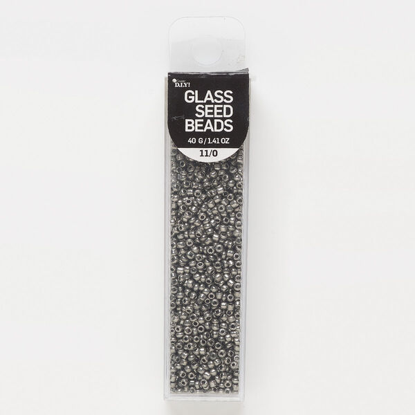 Seed bead, glass, pkg/40g, #11 round, opaque gunmetal. image number 0