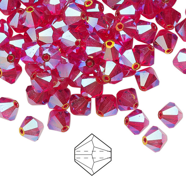 Bead 144pk light Siam AB 2X, Preciosa Czech crystal 6mm bicone image number 0