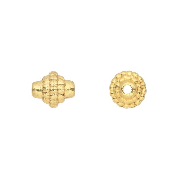 Bead, gold-finished "pewter" (zinc-based alloy), 10x9mm fancy tube. Sold per pkg of 20. image number 0