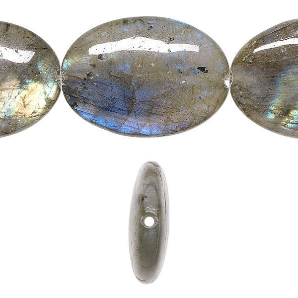 Labradorite 1pkg1, flat oval bead natural 8 inch 25x18mm image number 0