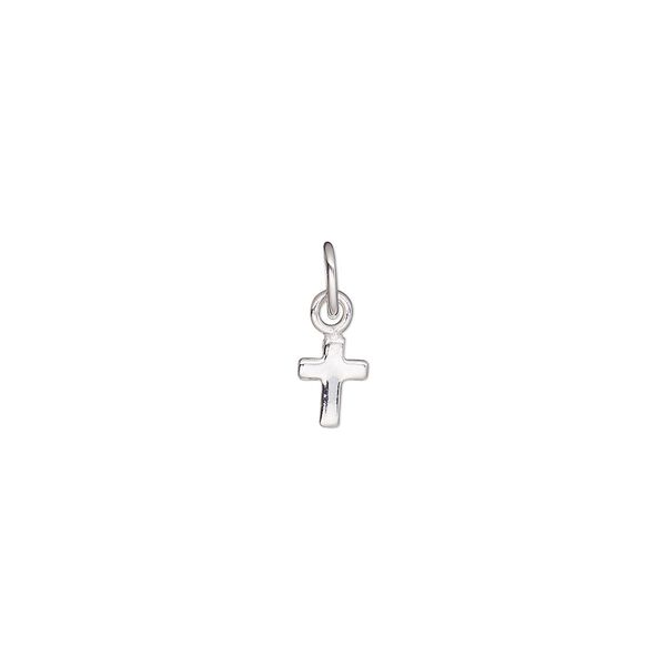 Drop, sterling silver, 6x4mm cross. Sold per pkg of 2. image number 0