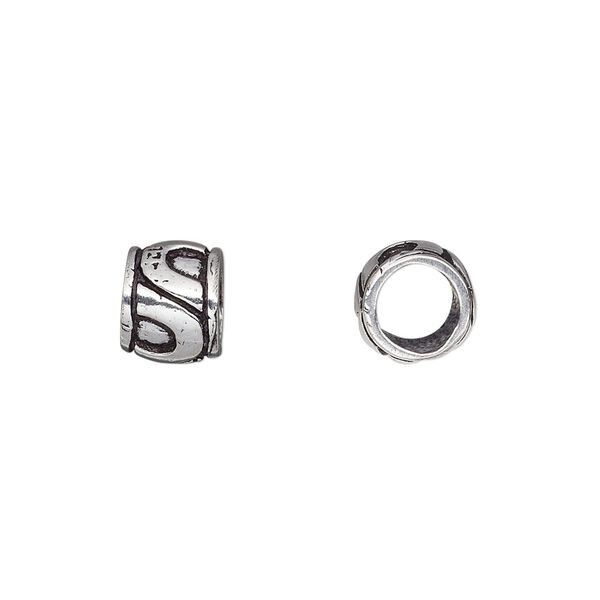 Bead, antique silver-plated brass, 9x7mm barrel with "U"-shape design, 6mm hole. Sold per pkg of 6. image number 0
