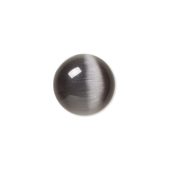 Cabochon, cat's eye glass (fiber optic glass), black, 16mm calibrated round, quality grade. Sold per pkg of 6. image number 0