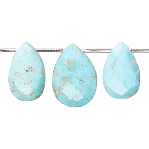 Imperial crown turquoise 1pkg5, hand-cut top-drilled faceted puffed teardrop bead natural C+ grade, 13x8mm-21x15mm image number 0