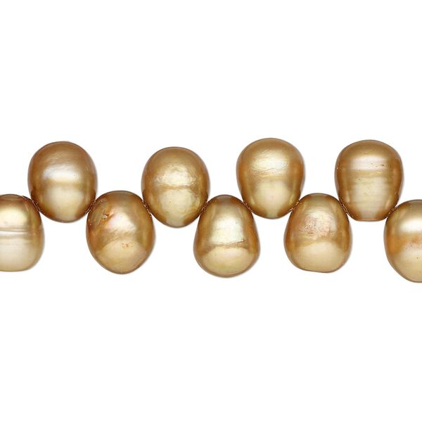 Pearl, cultured freshwater pearl (dyed), brown, 8x6mm-9x7mm top-drilled teardrop , D grade, Mohs hardness 2-1/2 to 4. Sold per 15" strand, approximately 75 beads. image number 0