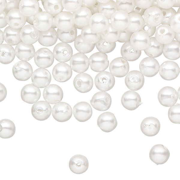 Bead, acrylic pearl, acrylic, white, 5mm round. Sold per 50 gram pkg, approximately 1000 beads. image number 0