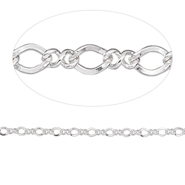 Chain, Argentium® silver, 2mm figure 8. Sold per pkg of 5 feet. image number 0