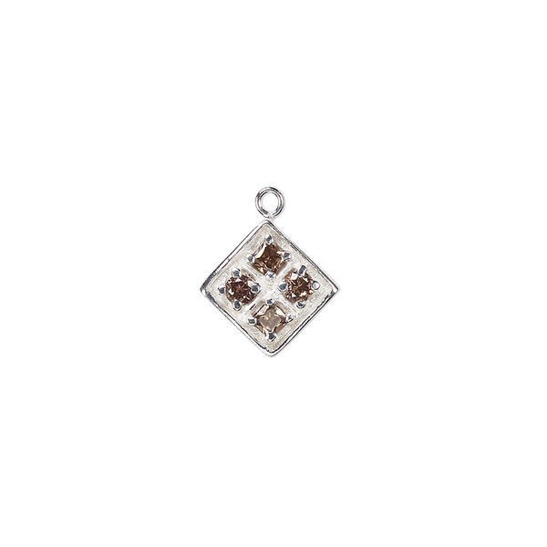 Drop, cubic zirconia and sterling silver, brown, 11mm faceted diamond. Sold individually. image number 0