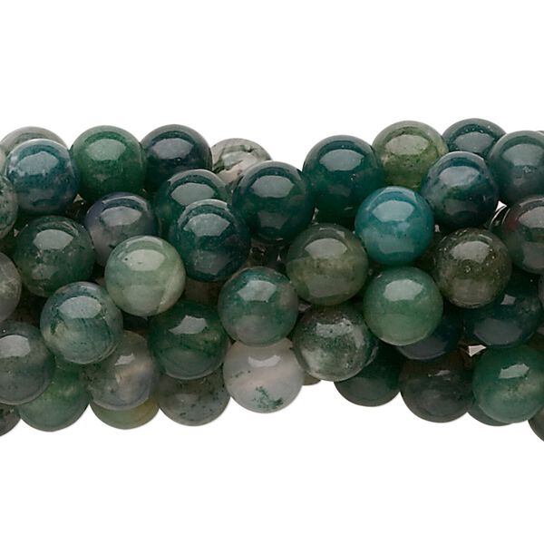 Moss agate 1pkg10, round bead natural 15.5-16 inch 6mm image number 0