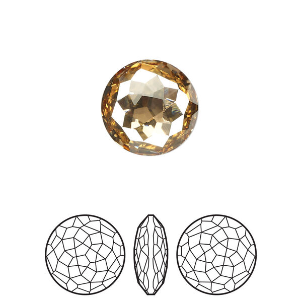 Round stone 1pk crystal golden shadow foil back, Crystal Passions® 14mm fancy round 1383 image number 0