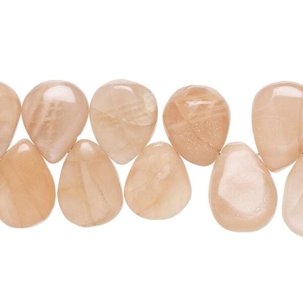 Peach moonstone 1pkg1, hand-cut top-drilled puffed teardrop bead natural 7 inch 11x9mm-16x11mm image number 0