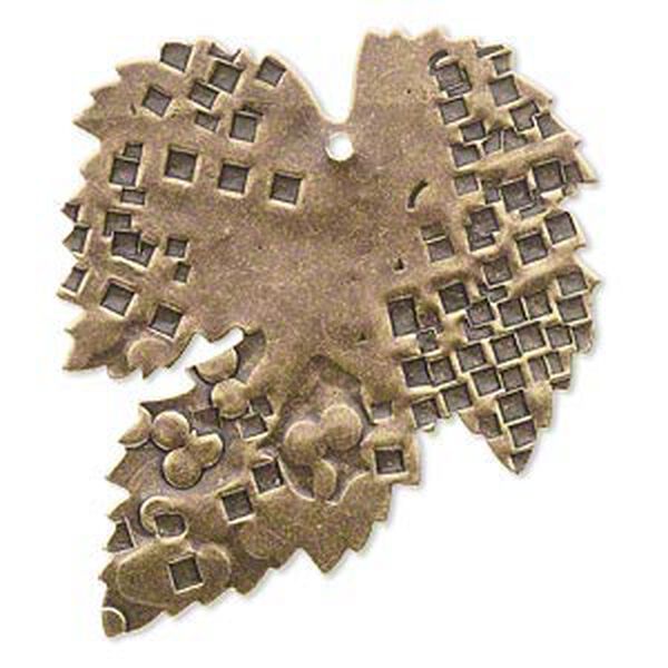 Focal, brass, 45x41mm single-sided flat leaf with pressed abstract design and 1.75mm hole. Sold per pkg of 2. image number 0