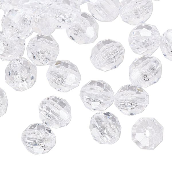 Bead, acrylic, transparent clear, 8mm faceted round. Sold per 100-gram pkg image number 0