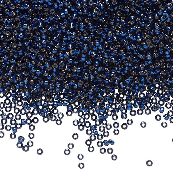 Seed bead, Miyuki, glass, pkg/250g, #15 rocaille, Duracoat® transparent silver-lined navy blue, (RR-4281). image number 0