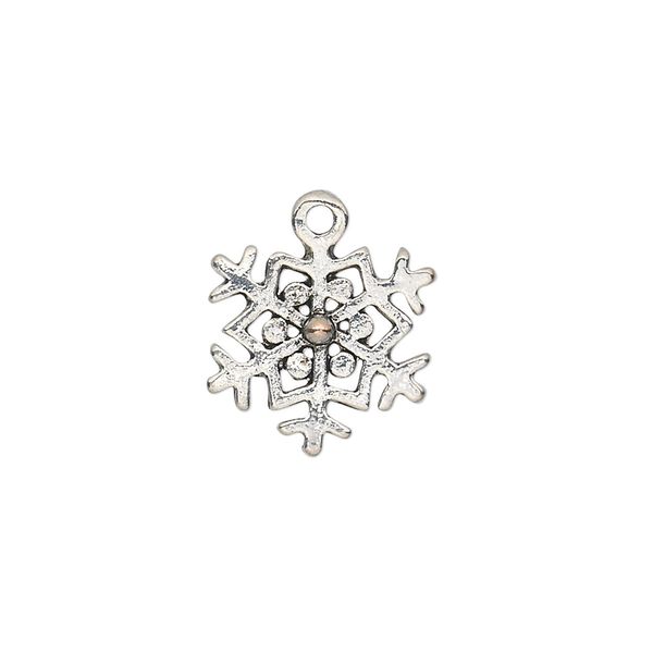 Charm, antique silver-plated "pewter" (zinc-based alloy), 15x14mm single-sided snowflake. Sold per pkg of 20. image number 0