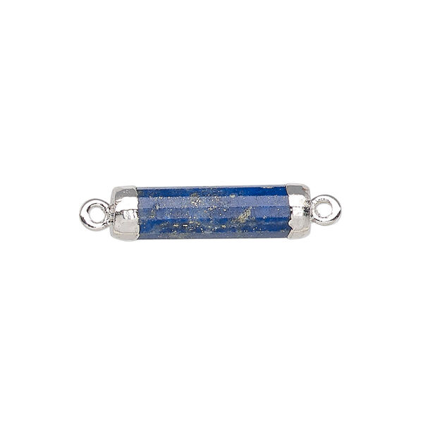 Link, lapis lazuli (natural) / electroplated silver / silver-plated sterling silver, 20x5mm-21x6mm hand-cut faceted tube. Sold individually. image number 0
