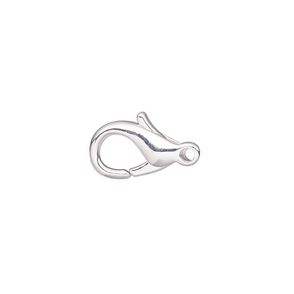 Clasp, lobster claw, silver-plated brass, 14x9mm. Sold per pkg of 10. image number 0