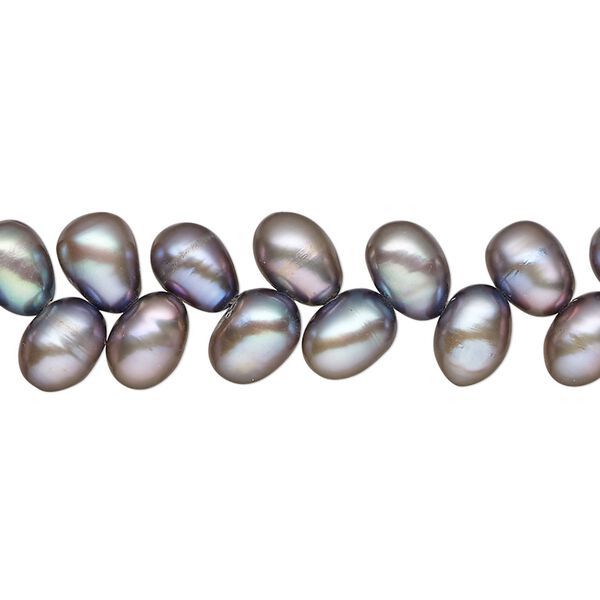 Pearl, cultured freshwater (dyed), lilac bronze, 6x5mm-9x6mm herringbone-drilled rice, C+ grade. Sold per 15-inch strand. image number 0