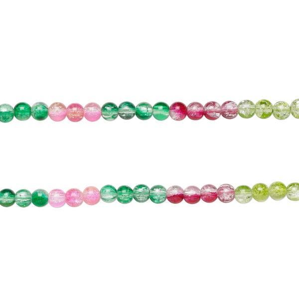 Bead, crackle glass, translucent mixed colors, 8-8.5mm round. Sold per pkg of (2) 7-inch strands, approximately 50 beads. image number 0