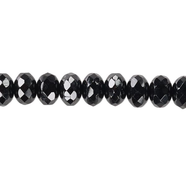 Bead, Czech fire-polished glass, jet, 9x5mm faceted rondelle. Sold per pkg of 600 (1/2 mass). image number 0