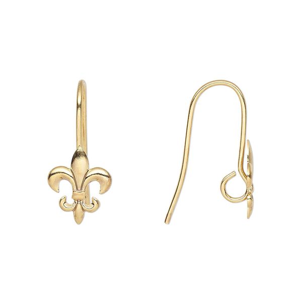 Ear wire fishhook 1pkg100 gold-plated, 18mm / 10x8mm fleur-de-lis / hidden open loop, 21 gauge brass 50 pair image number 0