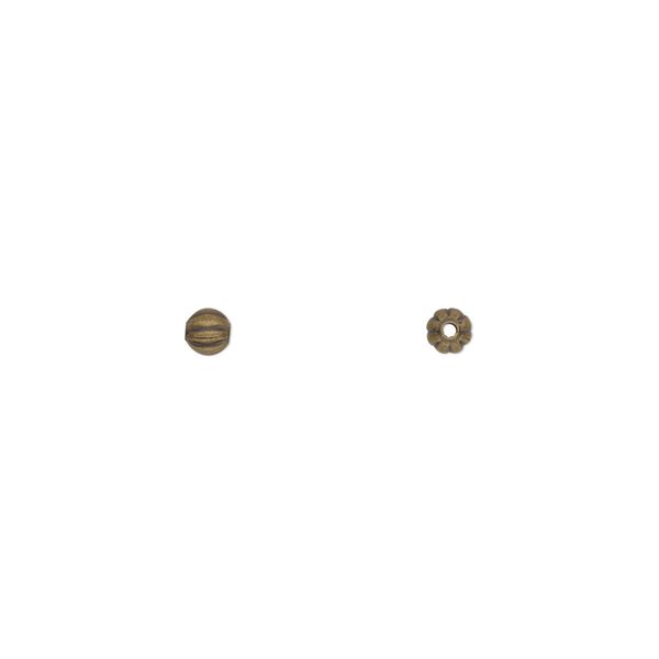 Bead, antique gold-plated brass, 3mm corrugated round. Sold per pkg of 100. image number 0