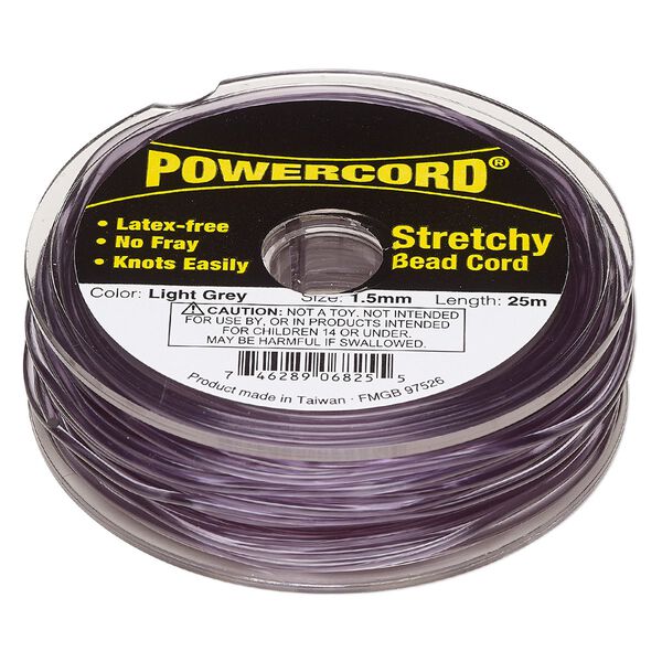 Cord, Powercord®, elastic, light grey, 1.5mm, 22-pound test. Sold per 25-meter spool. image number 0