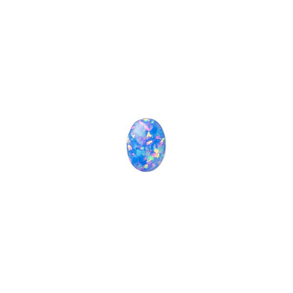 Cabochon, "opal" (silica and epoxy) (man-made), royal blue, 8x6mm calibrated oval. Sold individually. image number 0