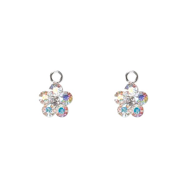 Charm, Preciosa® crystal and sterling silver, crystal AB, 8mm single-sided flower. Sold per pkg of 2. image number 0