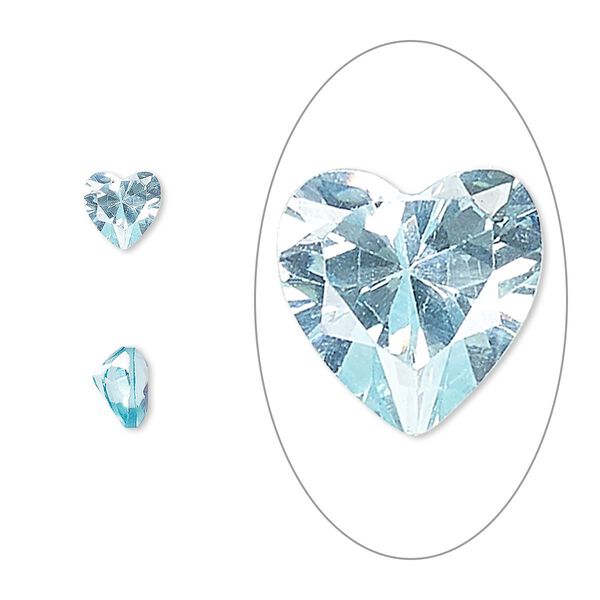 Gem, cubic zirconia, aqua blue, 6mm faceted heart, Mohs hardness 8-1/2. Sold per pkg of 2. image number 0