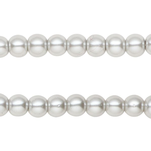 Bead, glass pearl, light grey, 6mm round. Sold per pkg of (2) 15-inch strands, approximately 140 beads. image number 0