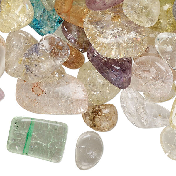 Bead mix, crackle glass, translucent mixed colors, small to large chip. Sold per 8-ounce pkg. image number 0