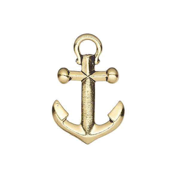 Charm, TierraCast®, antique gold-plated "pewter" (tin-based alloy), 22x18mm 3D anchor. Sold individually. image number 0