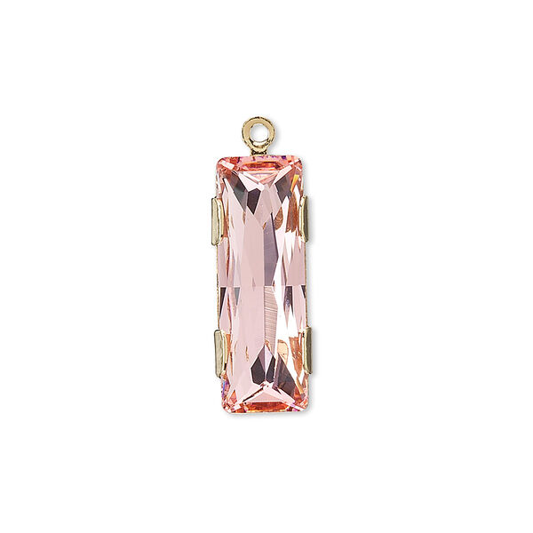 Drop 1pk light rose gold plate, Crystal Passions® 25x8mm rectangle 11004 image number 0