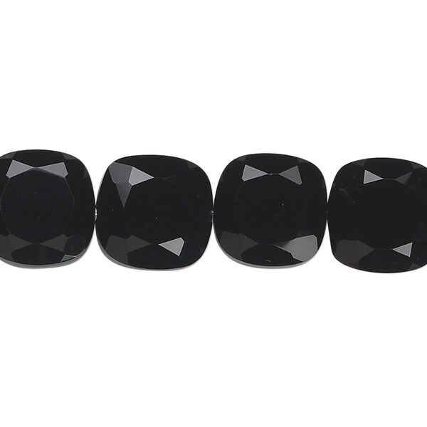 Black onyx 1pkg10, hand-cut faceted puffed square bead 12mm image number 0