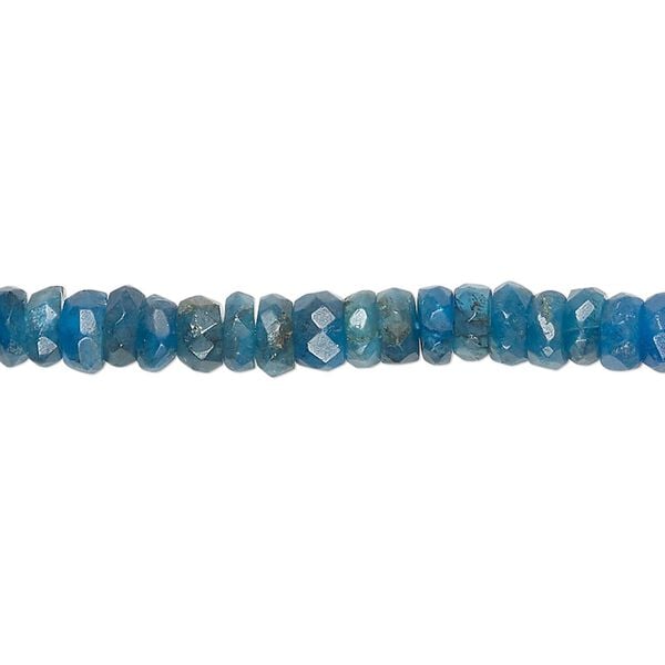 Neon blue apatite 1pkg1, hand-cut faceted matte rondelle bead natural medium to dark 13 inch 5x2mm-6x3mm image number 0