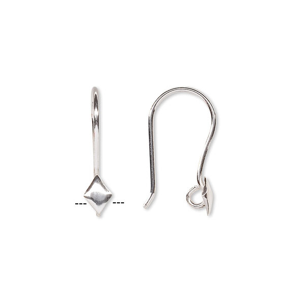 Ear wire, sterling silver, 19mm fishhook with diamond shape and open loop, 18-20 gauge. Sold per pkg of 3 pairs. image number 0