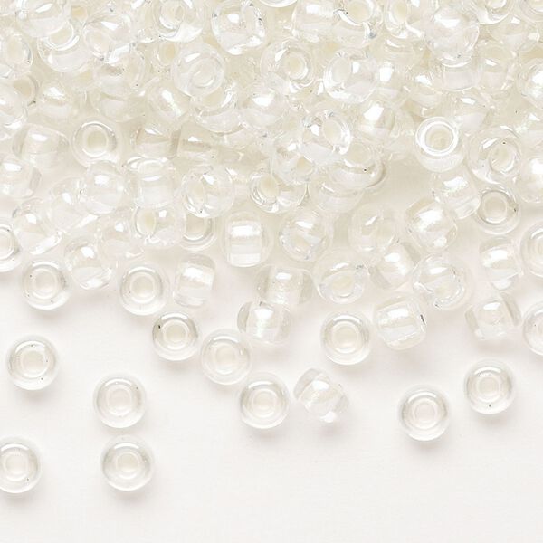 Seed bead, Miyuki, glass, pkg/25g, #6 rocaille, translucent white pearl-lined rainbow pale beige, (RR-3801). image number 0