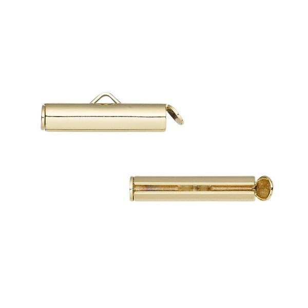 End bar, gold-finished brass, 20x4mm round tube with fold-in ends, 2.75-3mm inside diameter. Sold per pkg of 10. image number 0